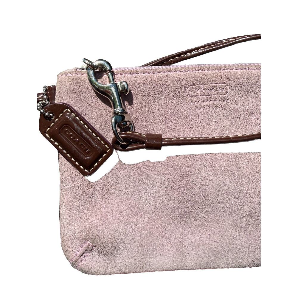 Coach Suede Wristlet Pouch Pink Lilac Mini Bag Leather Strap Y2K Vintage - Picture 4 of 10